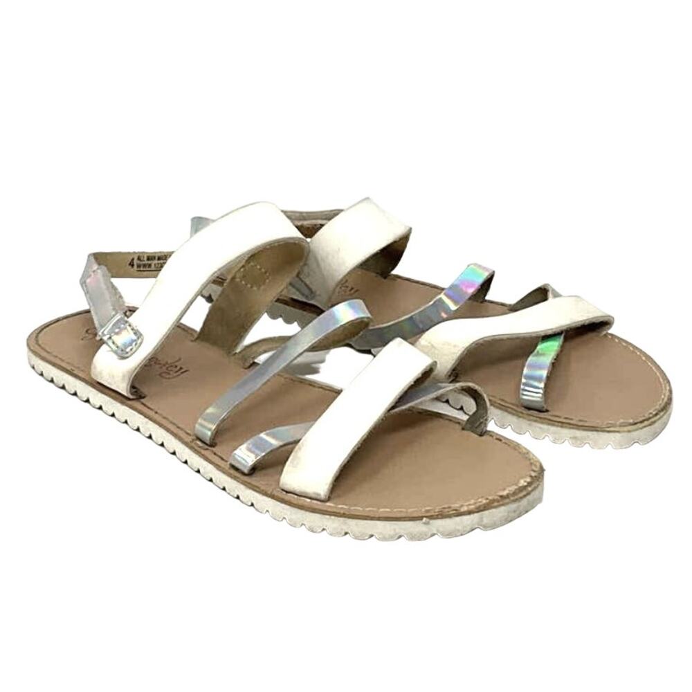 Cynthia Rowley White Iridescent Silver Strappy Sandals Big Girls Size‎ 4